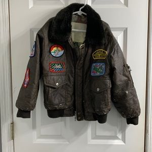 Really cool boys weathered bomber jacket.